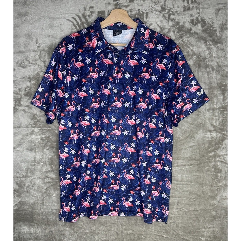 Golf Gods Australia‎ Men's Large Tropical Flamingo Floral Golf Polo Shirt